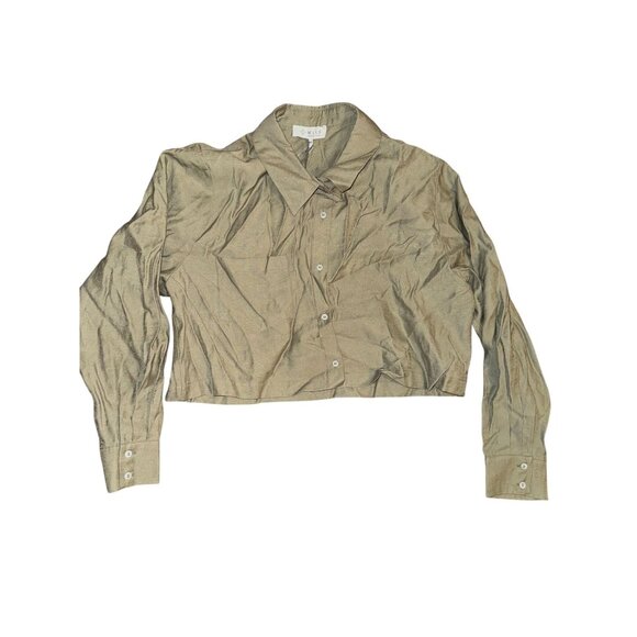 WAYF Womens Long Sleeve Cropped Shirt Olive Green Size M Rayon & Polyester - Picture 1 of 8